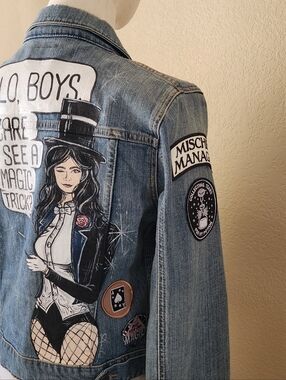 Graphic Denim Jacket with Magic Girl Artwork Women Teen
